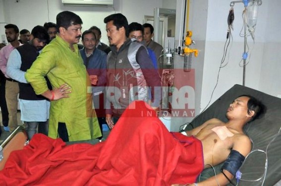 Minister Sudip Barman visits GB hospital, meets Jirania police firing victims